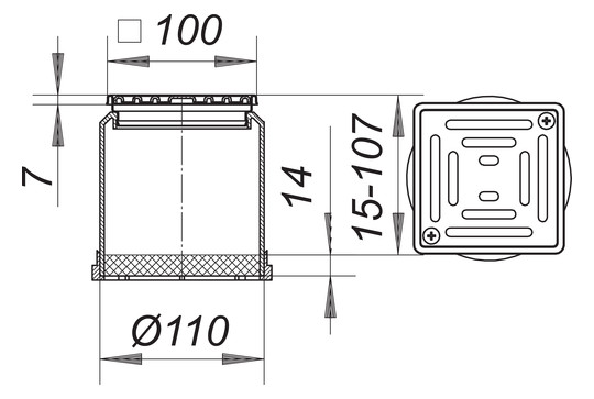 Dallmer Aufsatz Serie 10 EN 10, Rost Edelstahl 1.4301, verschraubt, 100x100mm
