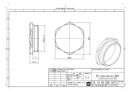 HART Blindstopfen M32x1,5 -  19000005072 