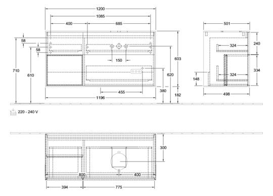V&B Waschtisch-Unterschrank Finion 120cm, Abdeckplatte white matt, Regal White matt lacquer, White matt lacquer