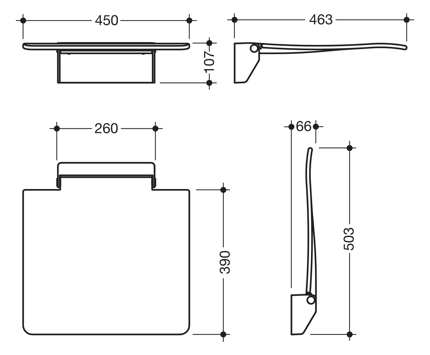 HEWI Klappsitz 450 450x463x107mm, mobil, verchromt, Sitzfläche anthrazitgrau