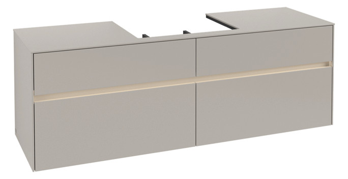 V&B Waschtischunterschrank Collaro 160x54,8x50cm, Waschtisch mittig, LED-Beleuchtung 12W, soft grey