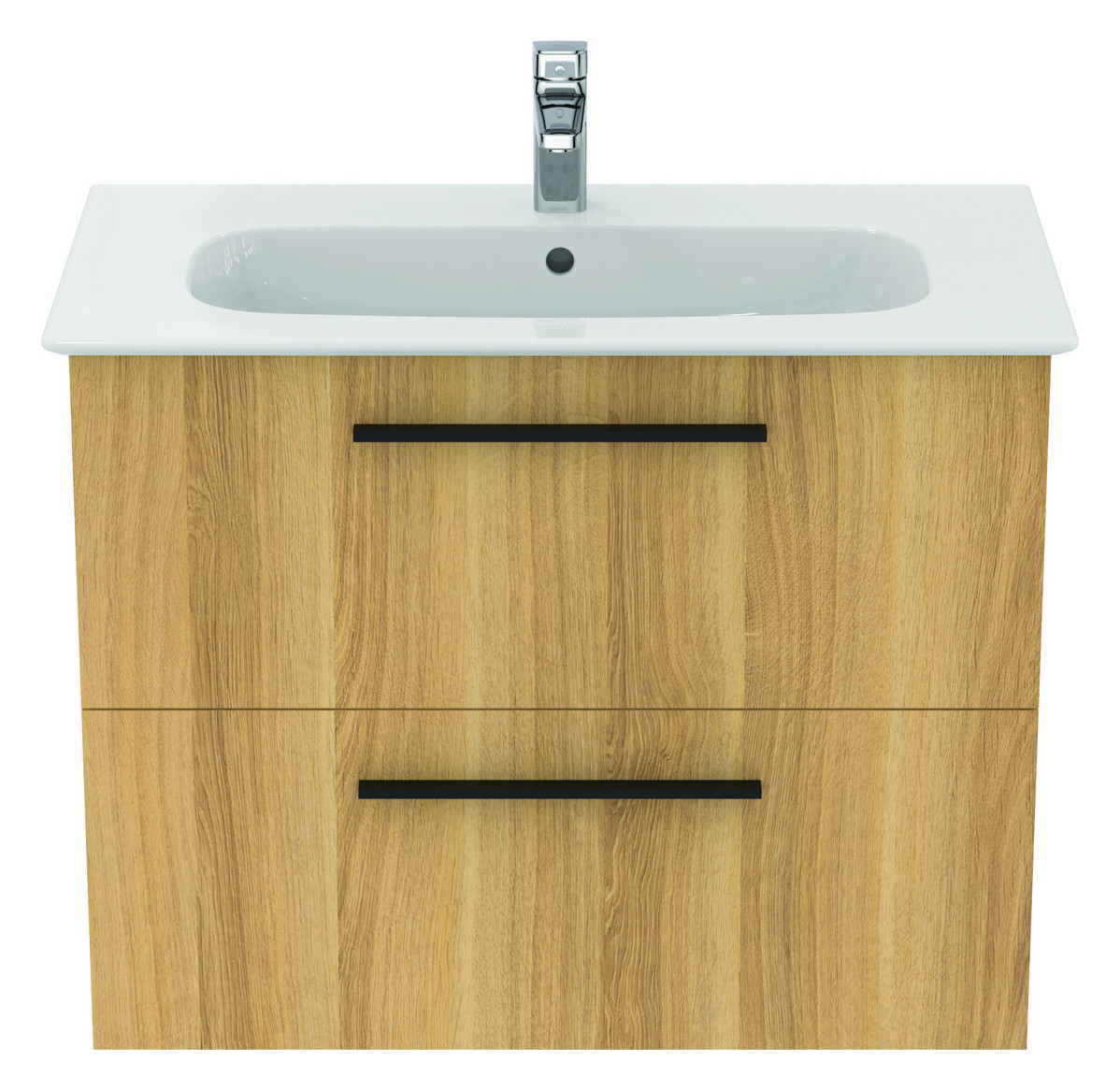 Ideal-Standard Möbelwaschtisch-Paket i.life A 84x46x64,5cm, 1 Hahnloch, Griff schwarz matt, Eiche natur