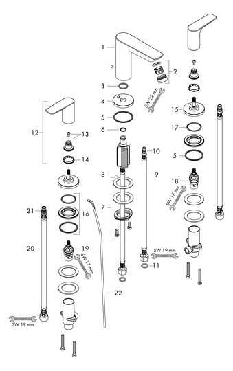 hansgrohe 3-Loch-Waschtisch-Armatur Talis E mit Zugstangen-Ablaufgarnitur, brushed bronze