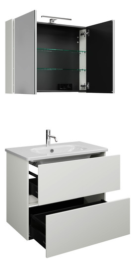 Burgbad Waschtisch-Kombination Rocio mit Spiegelschrank, 80,5 x 200 x 46,5 cm, Weiß Matt