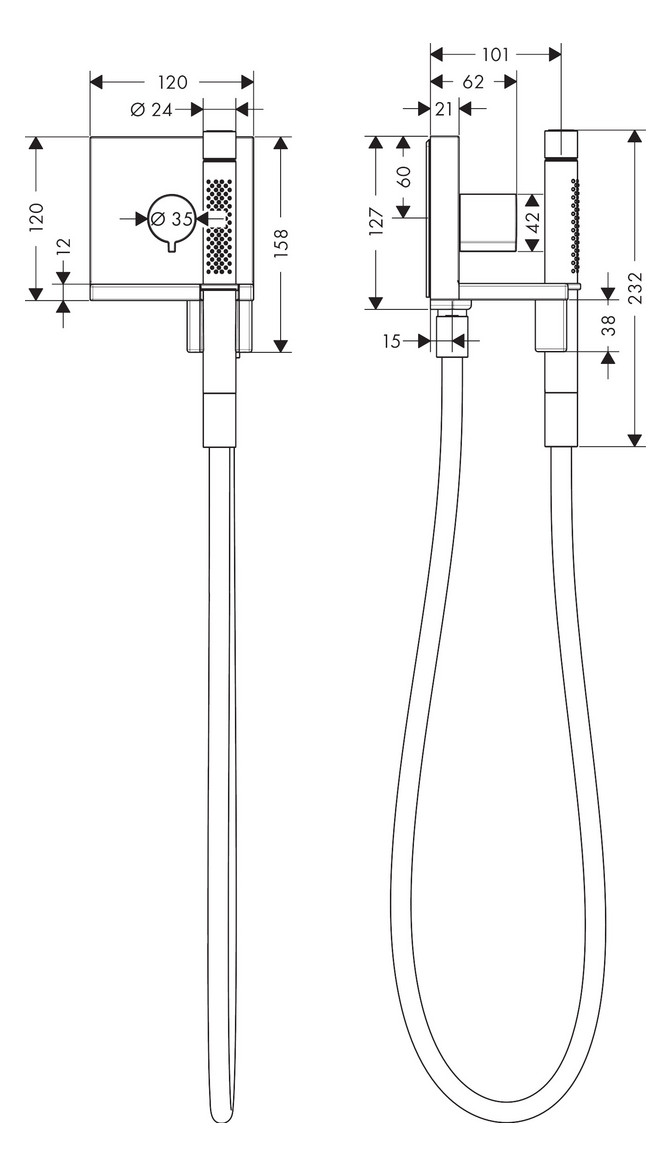 hansgrohe Fertigmontageset Axor Starck 120/120 Square UP-Handbrausemodul, eckig, brushed gold optic