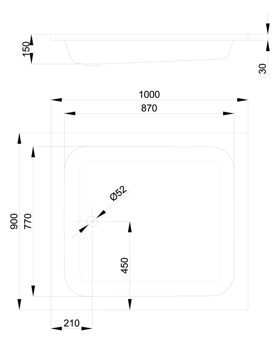 Duschwanne BetteQuinta 100x90x15cm, capri