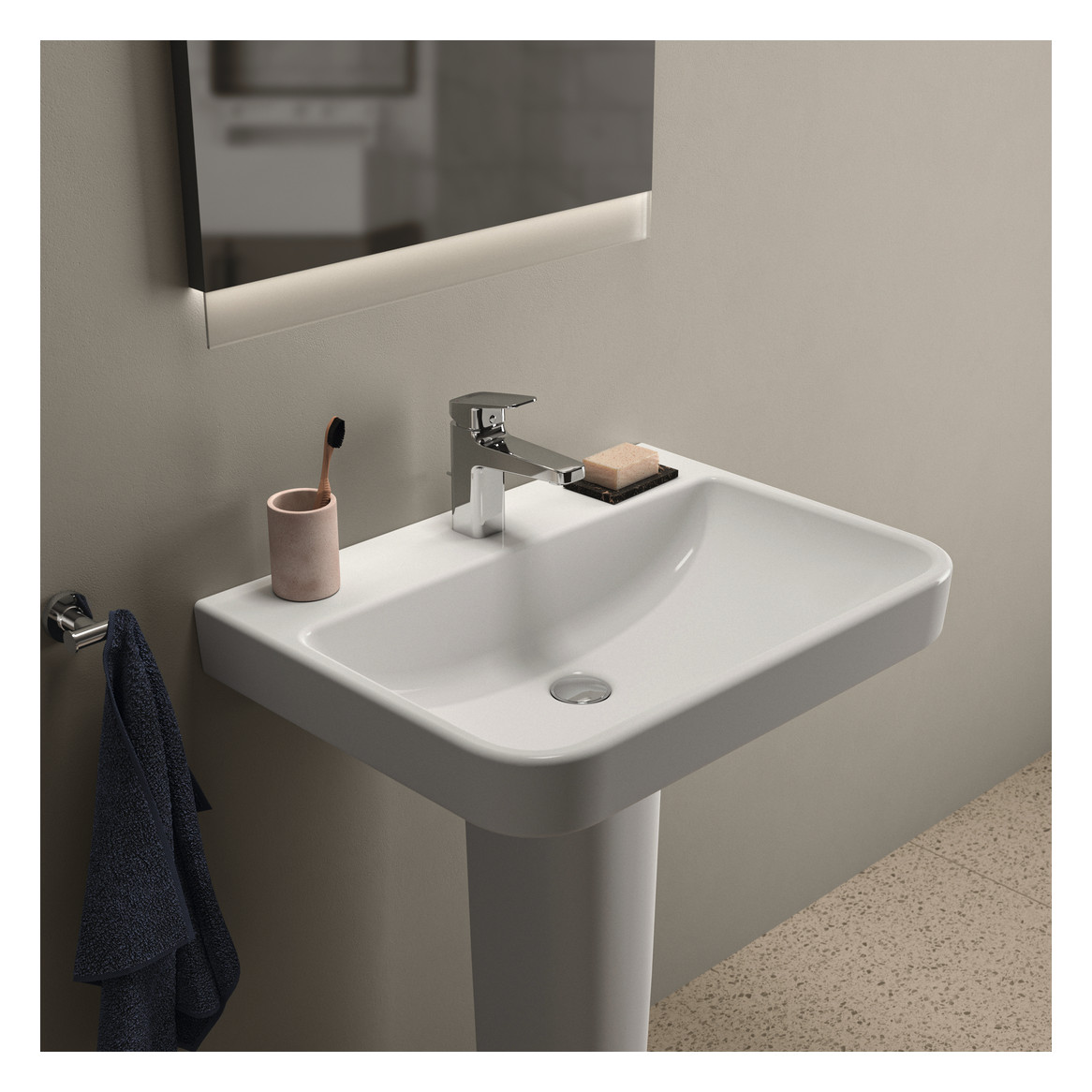 Ideal-Standard Waschtisch i.life B 65x48x18cm, mit Hahnloch, weiß antibakteriell Smart Guard