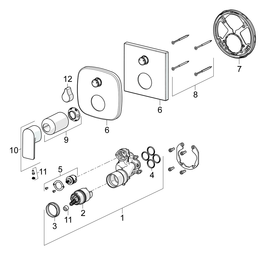 HANSA Fertigmontageset HANSASTELA UP-Wannen- und Brause-Einhebelmischer, Drehumsteller, druckunabhängig, chrom