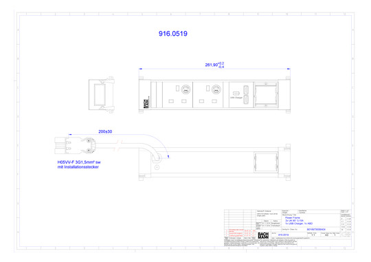 Bachmann Power Frame 2xUK 1xUSB 916.0519 