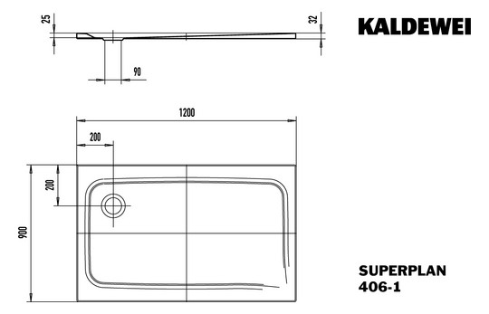 Kaldewei Duschwanne SUPERPLAN CLASSIC 406-1 90x120x2,5cm, Vollantislip Perl-Effekt, pergamon