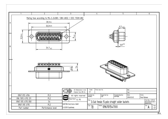 HART HARTING BUCHSENLEISTE D 09670154715 
