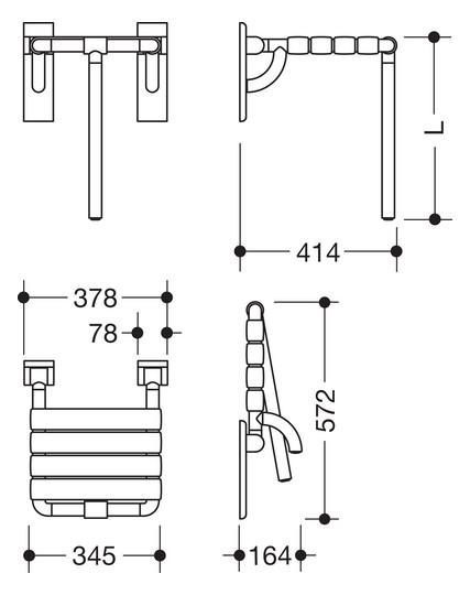 HEWI Klappsitz 801 345x408mm, mit Bodenstütze, felsgrau