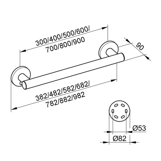 KEUCO Haltegriff Plan Care 882 mm, verchromt, Montage senkrecht oder waagerecht