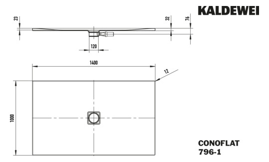 Kaldewei Duschfläche CONOFLAT 796-1 100x140cm, Antislip, schwarz