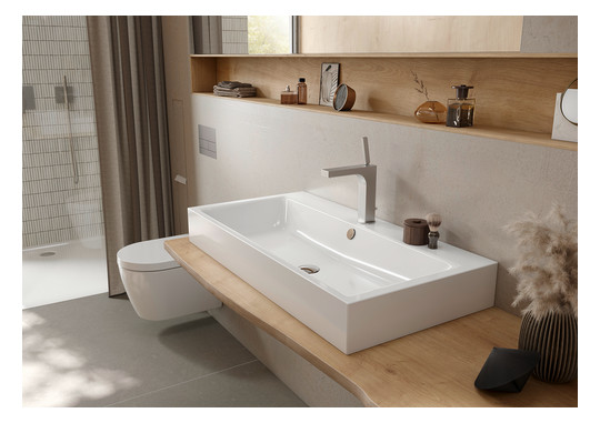 Kaldewei Aufsatz-Waschtisch PURO 3158, 90 x 46 cm, cool grey 70, mit Überlauf, 3 Hahnlöcher