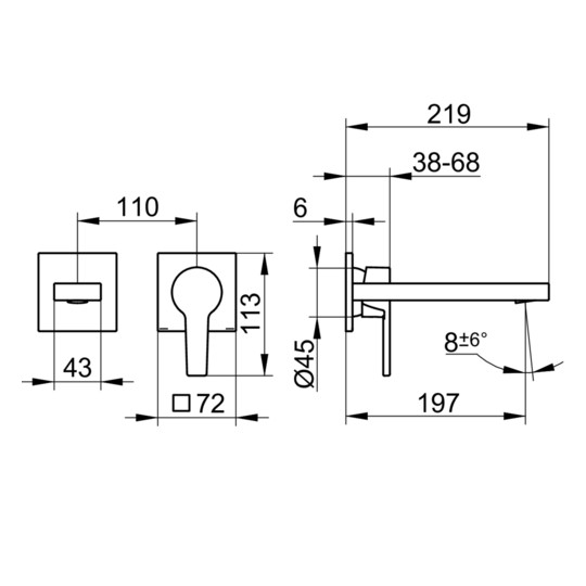 KEUCO Waschtisch-2-Loch-Wandarmatur Edition 11 Unterputz-Montage, ohne Ablaufgarnitur, Ausladung 243 mm, verchromt