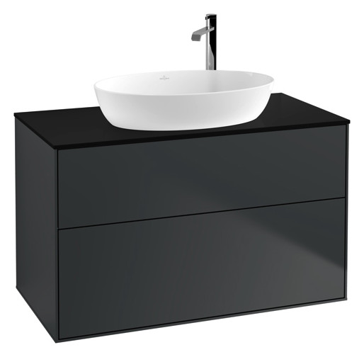 V&B Waschtisch-Unterschrank Finion 100x60,3cm, Abdeckplatte black matt, Midnight Blue Matt Lacquer