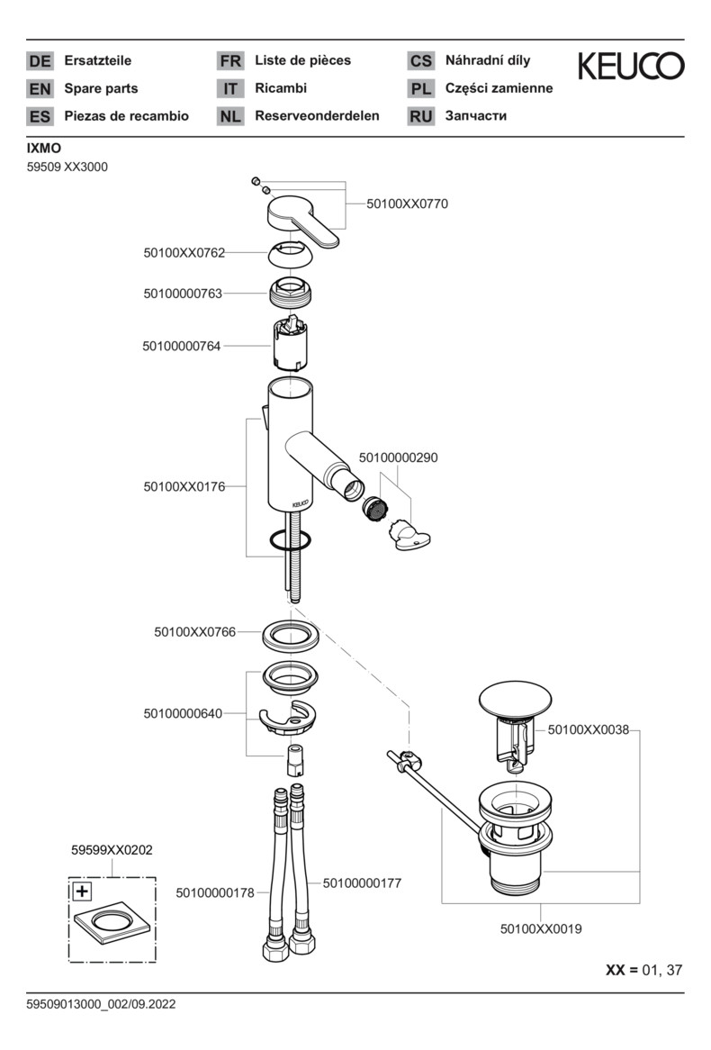 KEUCO Bidet-Einhebelmischer IXMO Flat Ausladung 110mm, mit Ablaufgarnitur, verchromt