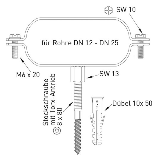 ASW Oval-Schraubrohrschellen-Set Stahl verzinkt, für Rohre DN 25