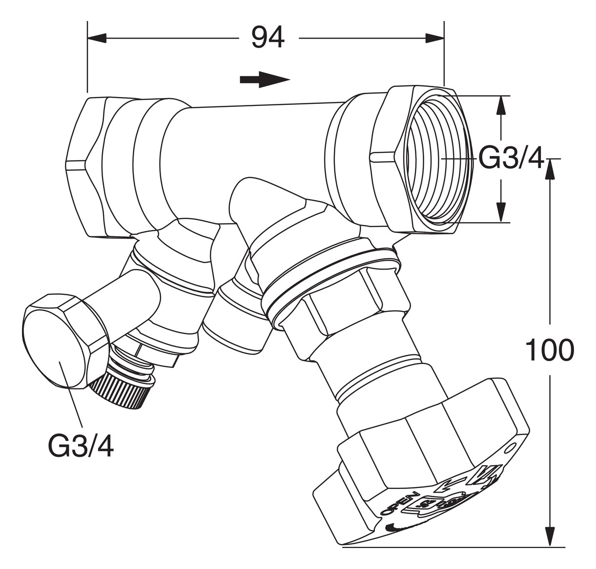 TA Absperrventil STS DN 20, kvs 6,8, PN 25, mit Entleeradapter