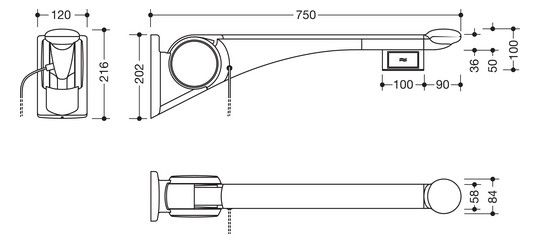 HEWI Stützklappgriff 802 LifeSystem Premium 750 mm, anthrazit hochglanz/weiß matt, Spülauslösung links