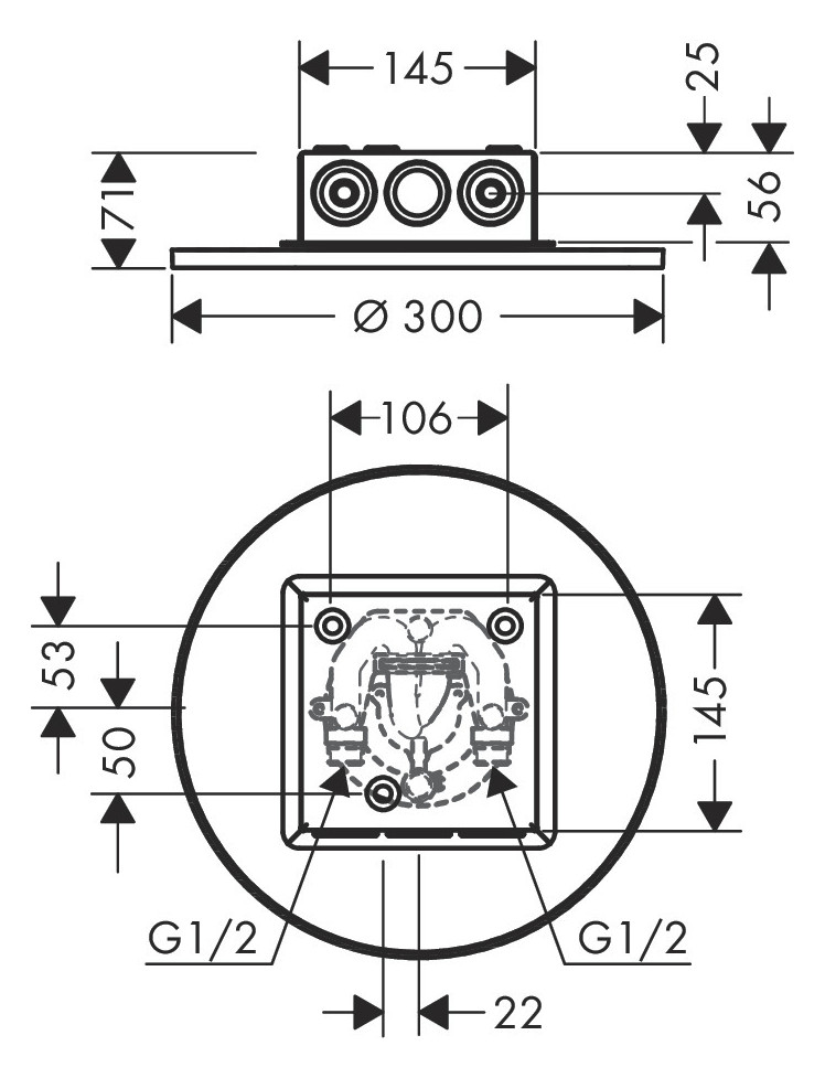 hansgrohe Kopfbrause 300 1jet Axor Decke, UP-Installation, mattschwarz hansgrohe Kopfbrause 300 1jet Axor Decke, UP-Installation, mattschwarz