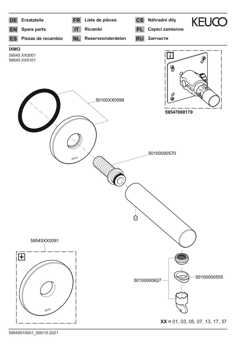 KEUCO Wanneneinlauf IXMO Ausladung 130 mm, schwarz matt, runde Rosette