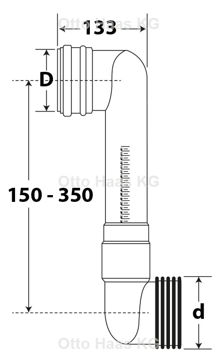 HAAS WC-Versprungbogen OHA DN 90/110, waagerecht, mit Schrumpfschlauch, grau