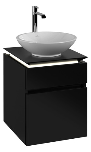 V&B Waschtischunterschrank Legato 45x55x50cm, Waschtisch mittig, mit LED-Beleuchtung, Black Matt Lacquer