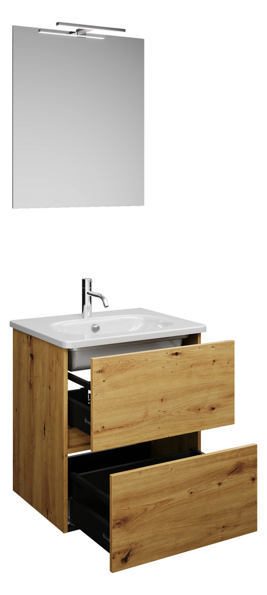 Burgbad Waschtisch-Kombination Rocio mit Spiegel, 60,5 x 200 x 46,5 cm, Eiche Dekor Urban