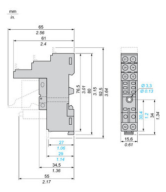 Relaissockel Schraub TS35 8Pins Hutschiene TH35