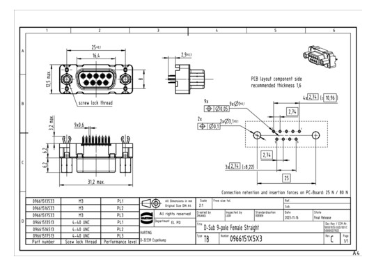 HART DSUB SV FE SSDP STR 09P 09661516513 