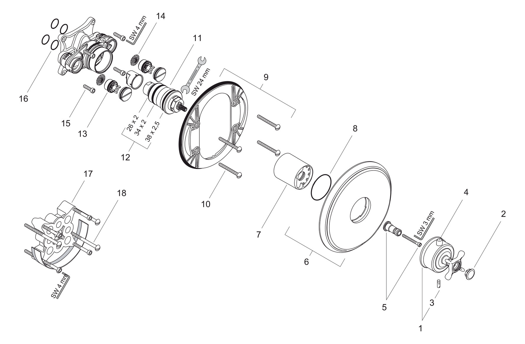 hansgrohe Fertigmontageset Axor Montreux HighFlow UP-Thermostat, mit Kreuzgriff, chrom