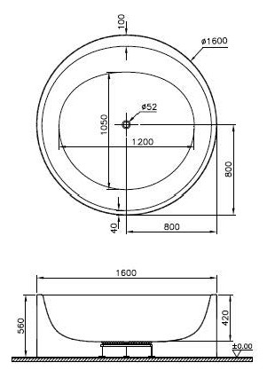 VitrA Bad Badewanne rund Istanbul Aqua Soft, ohne Desinfektionsanlage, d= 160cm, Hydromassage, freistehend, weiß