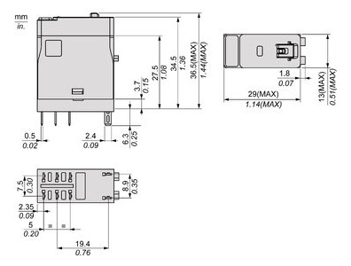 Schaltrelais 2W IP20 13x30x34,5mm Schraub