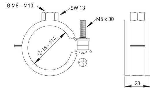 ASW Gleitrohrschelle Spannbereich 44-49 mm M 8, mit Schallschutzeinlage