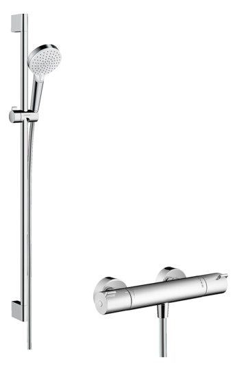 hansgrohe Brausesystem Crometta 959 mm Brausestange, weiß/chrom, Vario, mit Thermostat, 13,8 l/min