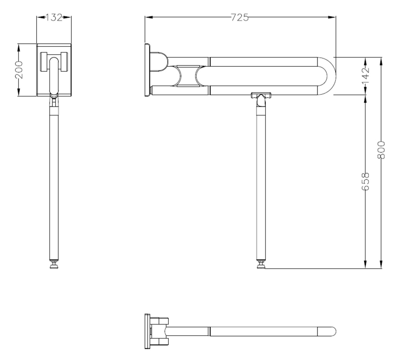 Normbau Stützklappgriff Nylon Care 800mm, 725 mm, pastellblau