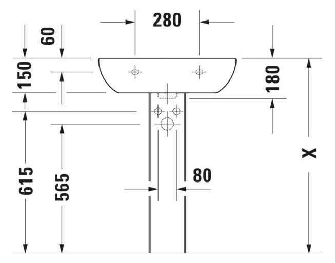 Duravit Waschtisch D-Code 60 x 46 cm, mit Hahnloch, Überlauf, Hahnlochbank, weiß