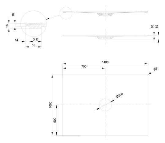 Bette Duschfliese PLUS BetteAir 1400 x 1000 mm, beige, Rechteck, glasierter Titan-Stahl, mit Minimum-Täger