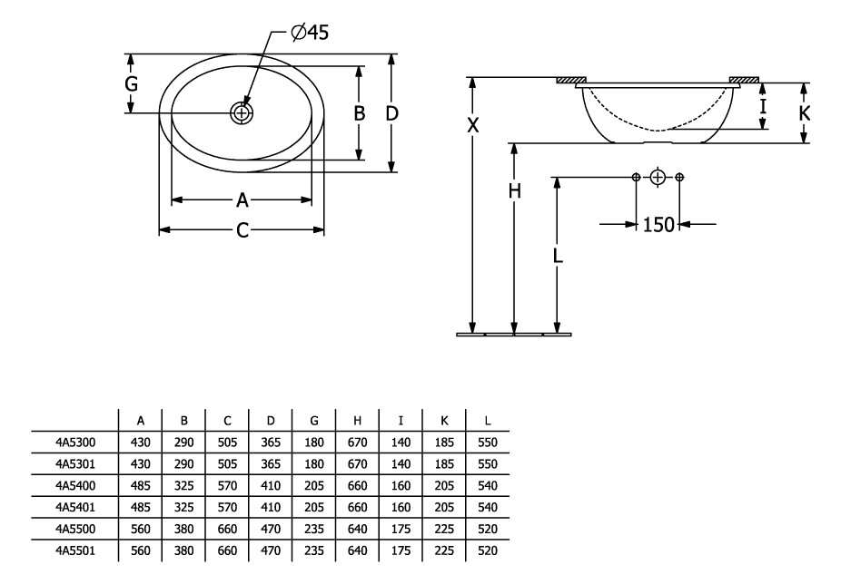 V&B Unterbauwaschbecken Loop & Friends oval, ohne Hahnlochbank, mit Überlauf, 57 x 38 cm, weiß C-plus