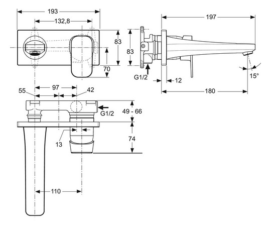 Ideal-Standard Fertigmontageset Tonic II Ausladung 180 mm, für UP-Waschtisch-Einhebelmischer, verchromt