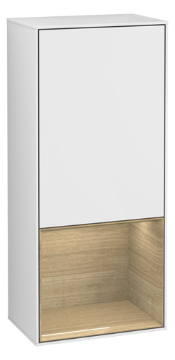 V&B Seitenschrank Wandbeleuchtung Finion 41,8cm, links, Regal unten Oak Veneer, Glossy white lacquer