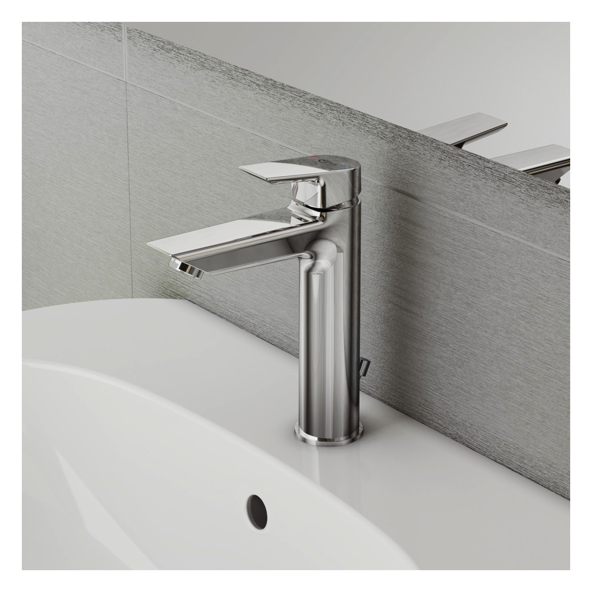 Ideal-Standard Waschtisch-Einhebelmischer Tesi Grande Ausladung 123mm, verchromt, mit Metall-Ablaufgarnitur