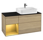 V&B Waschtisch-Unterschrank Abdeckplatte Glass Black Matt Finion 120cm, Regal links Gold matt, Oak Veneer
