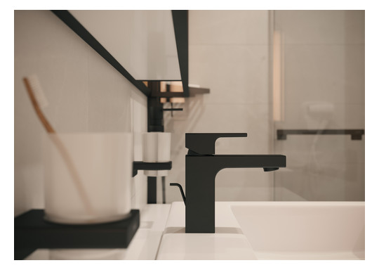 hansgrohe Waschtisch-Einhebelmischer 100 Vernis Shape mit Zugstangen-Ablaufgarnitur, mattschwarz