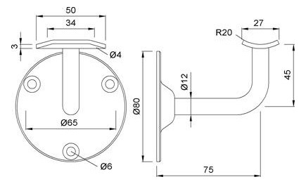 Bild KWS 4574 Handlaufst. 80mm Rosette für 75 mm W andabstand-1