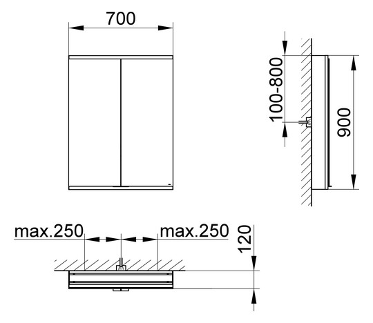 KEUCO Spiegelschrank Royal Modular 2.0 DALI 700 x 900 x 120 mm, ohne Steckdose, Wandvorbau, 2 Türen, beleuchtet