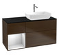 V&B Waschtisch-Unterschrank Finion 120cm, Abdeckplatte black matt, Regal White matt lacquer, Walnut veneer