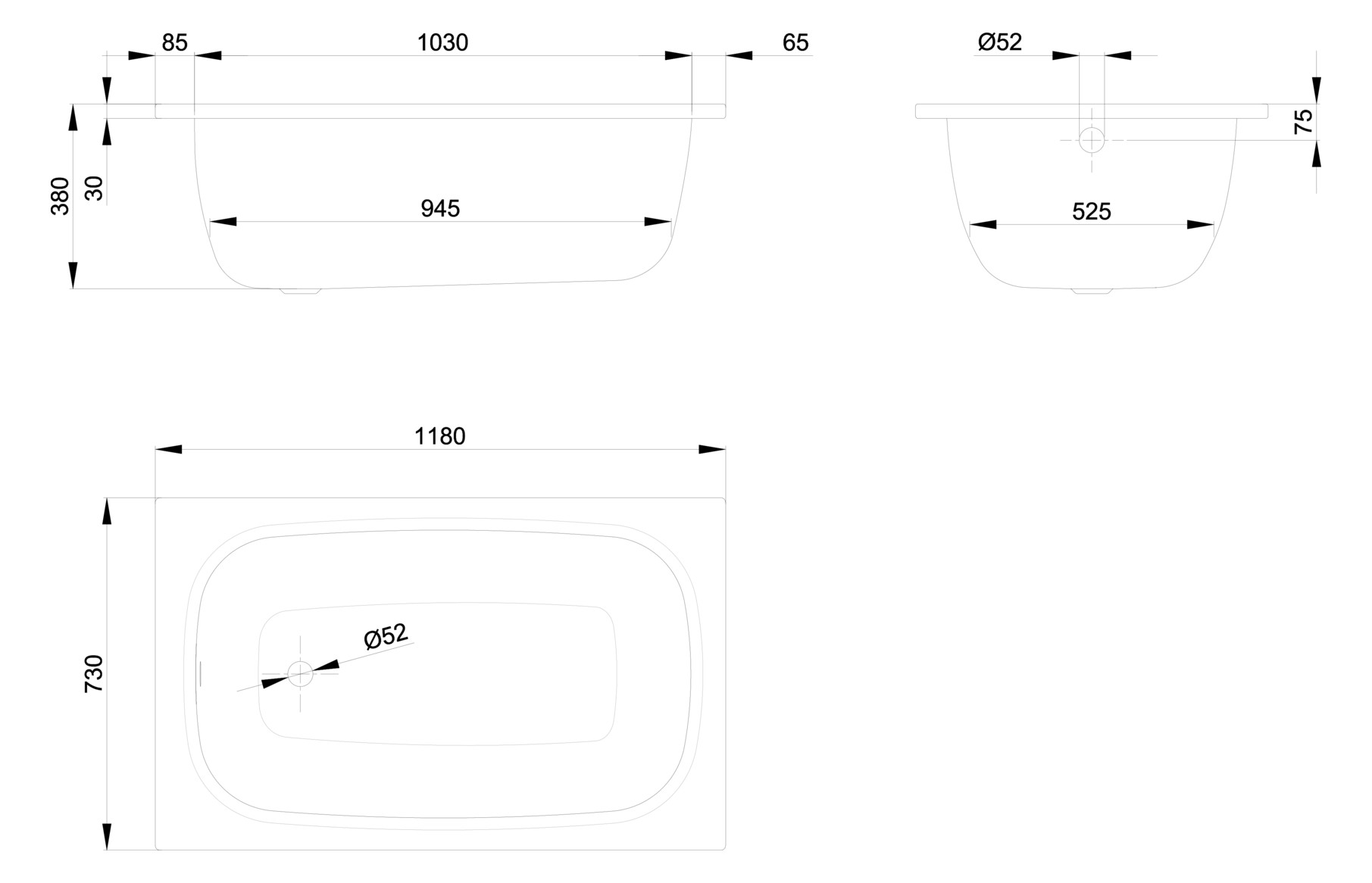 Badewanne LaBette 118x73x38cm, starwhite